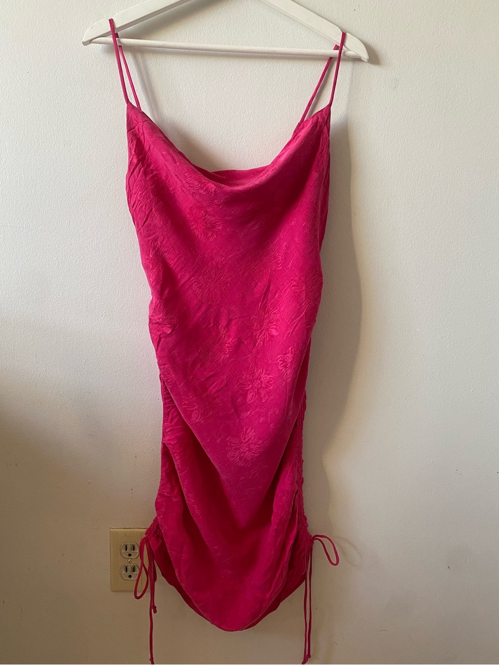 Hot Pink Floral Embroidery Cowl Neck Slip Dress 💖